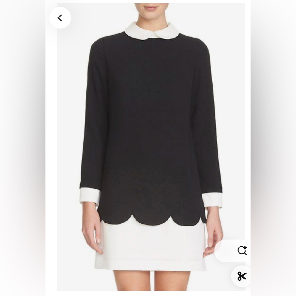CeCe black dress with white collar and scallop detail
